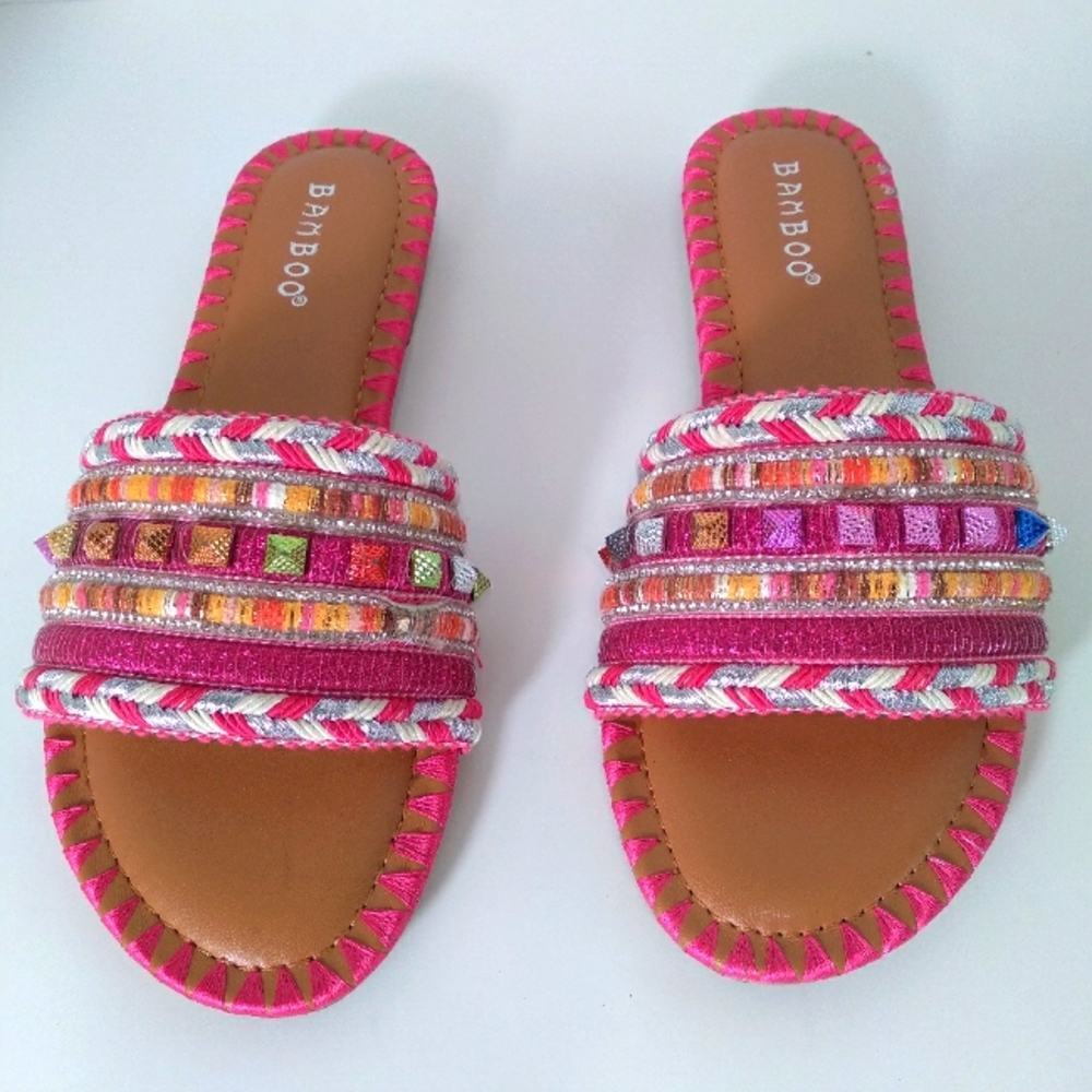 BAMBOO Pink Multi-Color Bohemian Embellished Sandals - Picture 3 of 6